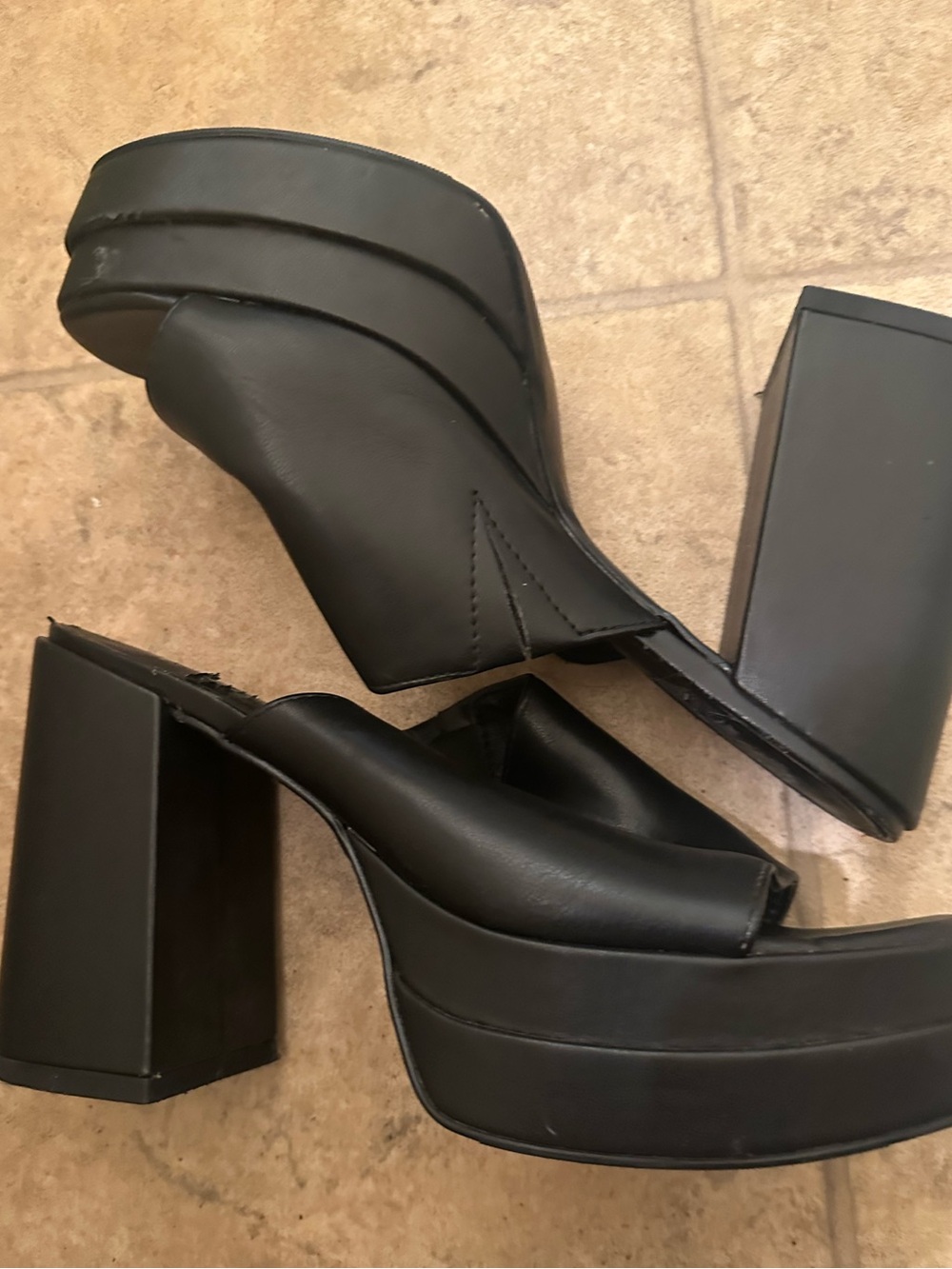 Wild Pair Black Platform Block Heel Madded Mules